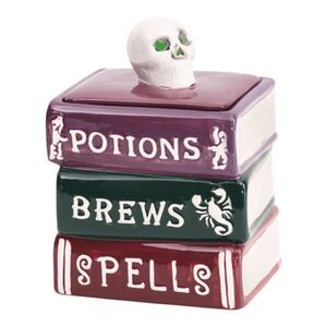 Potions Brews and Spells ceramic stacked book canister cookie Jar
